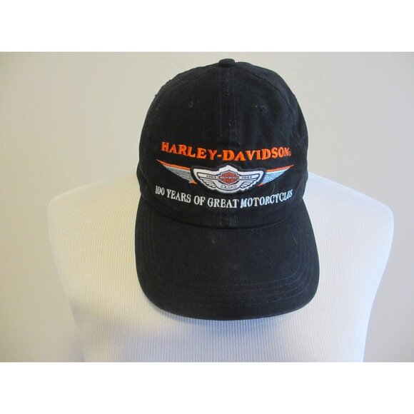 Harley-Davidson Black 100 Years Of Great Motorcycles Baseball Cap W/ Adjustable - Picture 1 of 3